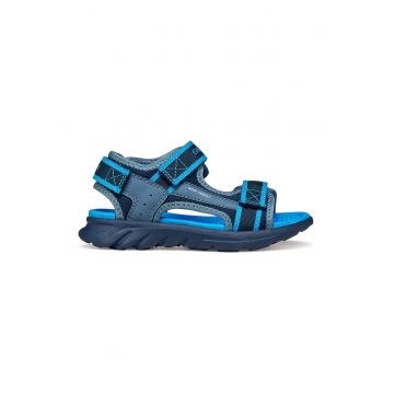 Sandale de piele ecologica si material textil cu velcro Airadyum - Albastru prafuit/Bleumarin/Albastru deschis neon