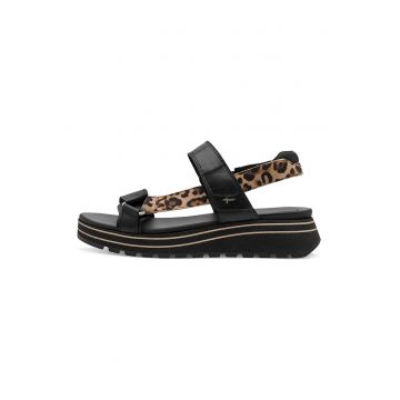 Sandale de piele si piele ecologica cu velcro - Negru