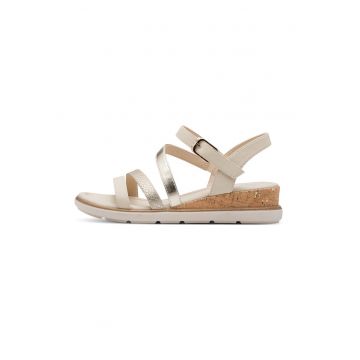 Sandale demi-wedge cu catarama - Alb fildes/Portocaliu persan/Argintiu