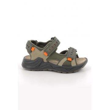 Sandale din material textil cu model uni si insertii din piele intoarsa