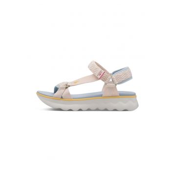 Sandale din material textil cu velcro - Albastru pastel/Roz pal