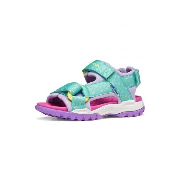 Sandale din material textil cu velcro - Roz/Verde menta