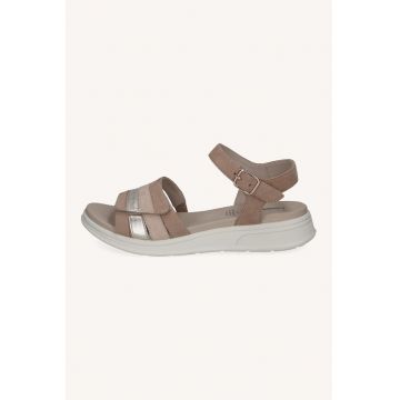 Sandale din piele cu design velcro - Auriu/Maro taupe