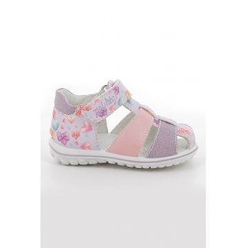 Sandale din piele ecologica cu model si inchidere velcro - Violet/Roz