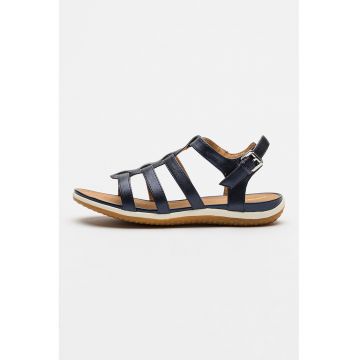 Sandale din piele ecologica cu talpa wedge Vega - Bleumarin