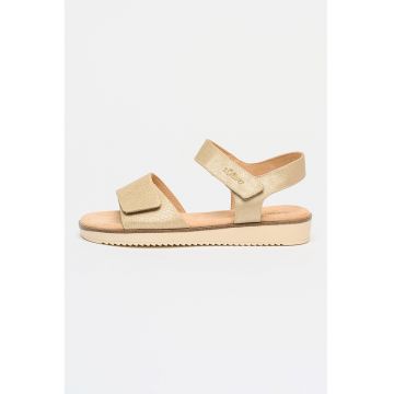 Sandale din piele ecologica cu velcro - Bej sampanie