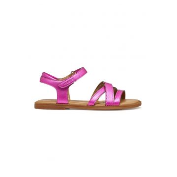 Sandale din piele ecologica cu velcro - Fucsia
