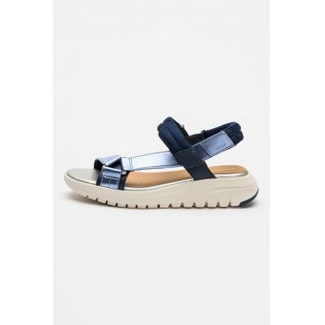Sandale din piele ecologica si material textil cu velcro - Albastru