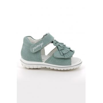 Sandale din piele intoarsa cu inchidere velcro si canaf - Alb/Verde pal