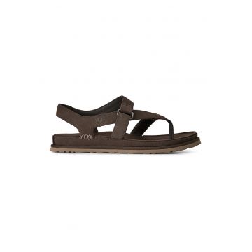 Sandale din piele intoarsa GoldenGaze Toe Post - Maro inchis
