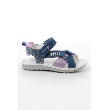 Sandale din piele intoarsa si material textil cu inchidere velcro - Albastru inchis/Lila