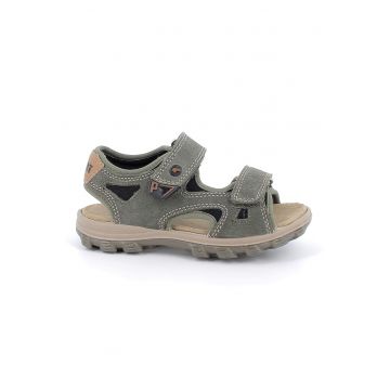 Sandale din piele intoarsa si material textil cu inchidere velcro