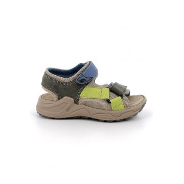Sandale din piele intoarsa si material textil cu model uni