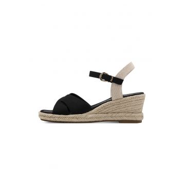 Sandale-espadrile wedge - Alb fildes/Negru