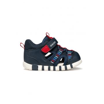 Sandale fisherman cu piele ecologica si velcro - Rosu/Albastru ultramarin