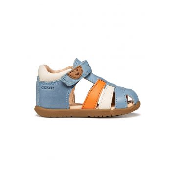 Sandale fisherman de piele cu bareta velcro - Portocaliu/Albastru prafuit