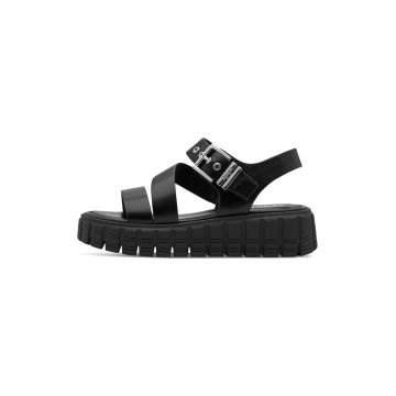 Sandale flatform din piele ecologica - Negru