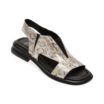 Sandale GOLD DEER alb-negru, 22025, din piele naturala
