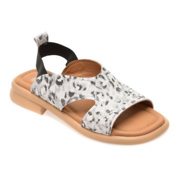 Sandale GOLD DEER alb-negru, 22026, din piele naturala