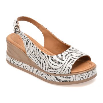 Sandale GOLD DEER alb-negru, 22072, din piele naturala