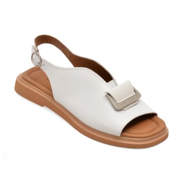 Sandale GOLD DEER albe, 22077, din piele naturala