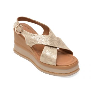 Sandale GOLD DEER aurii, 22087, din piele naturala