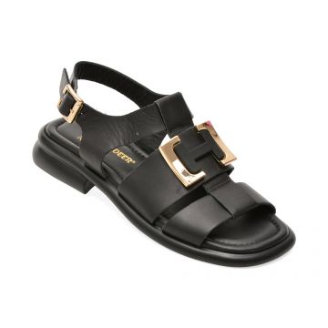 Sandale GOLD DEER negre, 22039, din piele naturala