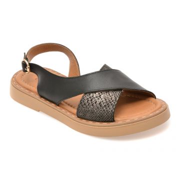 Sandale GOLD DEER negre, 22043, din piele naturala