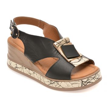 Sandale GOLD DEER negre, 22070, din piele naturala