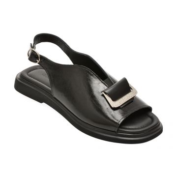 Sandale GOLD DEER negre, 22077, din piele naturala lacuita