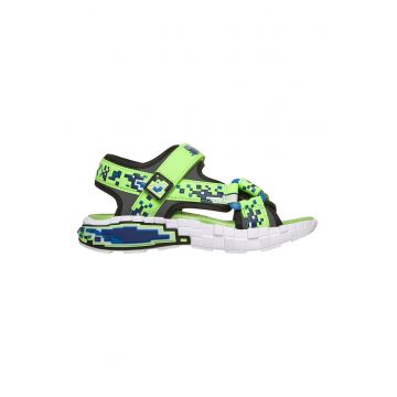 Sandale Mega Craft cu velcro si talpa plata - Verde lime/Bleumarin