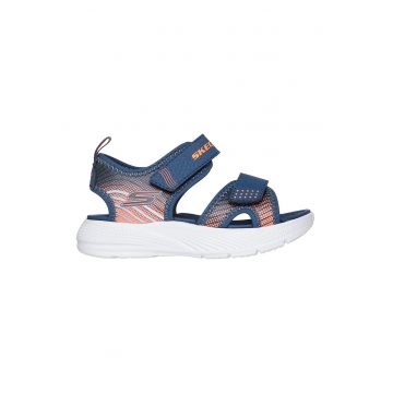Sandale Microspec-Splash de piele ecologica cu velcro - Albastru inchis/Portocaliu deschis