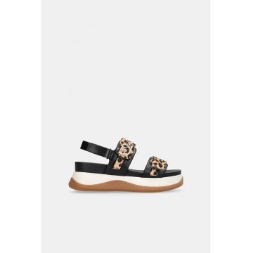 Sandale wedge cu animal print - Negru/Maro