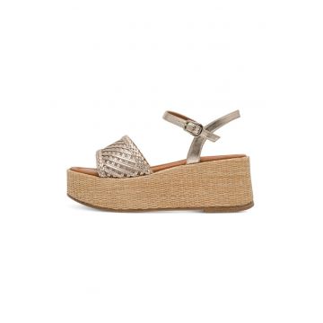 Sandale wedge de piele ecologica - Auriu/Ocru