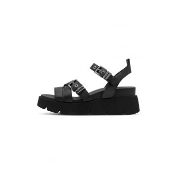 Sandale wedge de piele ecologica cu catarama - Negru
