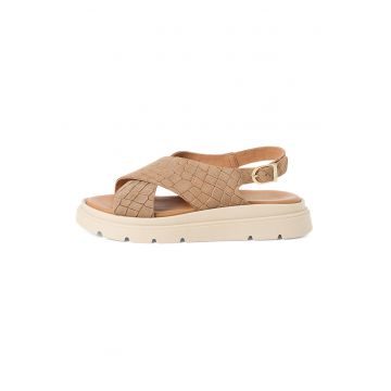 Sandale wedge de piele - Maro deschis