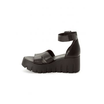 Sandale wedge de piele - Negru