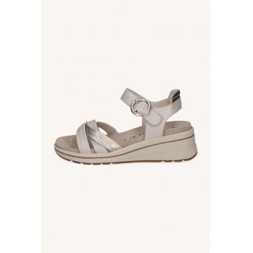 Sandale wedge din piele - Auriu/Alb murdar