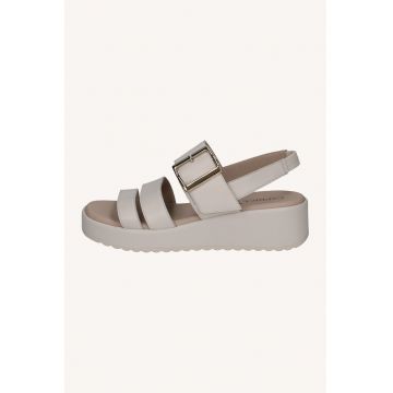 Sandale wedge din piele - Crem