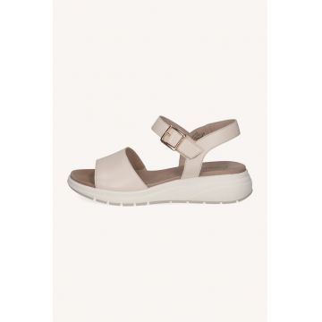 Sandale wedge din piele cu catarama - Crem