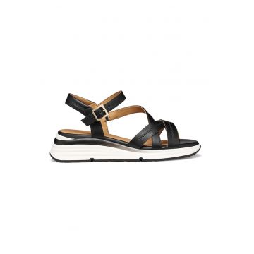 Sandale wedge din piele ecologica - Negru