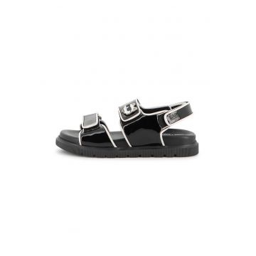 KARL LAGERFELD - Sandale din piele lacuita cu inchidere velcro - Negru/Alb murdar
