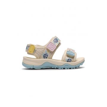 Sandale cu model si velcro - Albastru pastel/Galben/Lila/Crem