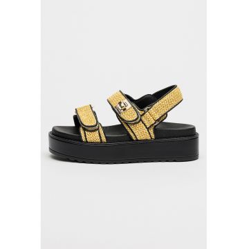 Sandale cu talpa flatform si inchidere velcro Bigmona - Negru/Galben pai