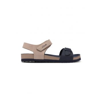Sandale cu velcro - Maro nisip/Bleumarin