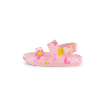 Sandale cu velcro si text - Roz pal