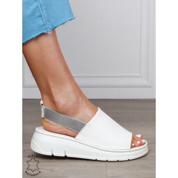 Sandale Damă din Piele Naturală cu Design Modern și Bareta Elastică CRL1805 ALB