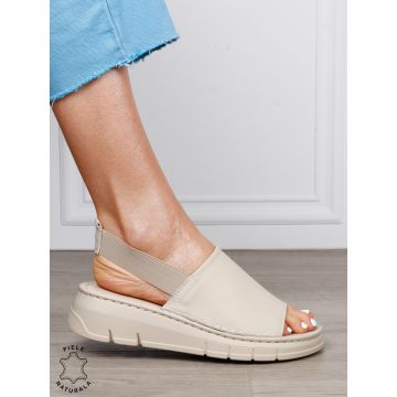 Sandale Damă din Piele Naturală cu Design Modern și Bareta Elastică CRL1805 BEJ