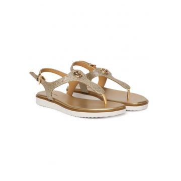 Sandale dama -  piele naturala - auriu - material sintetic
