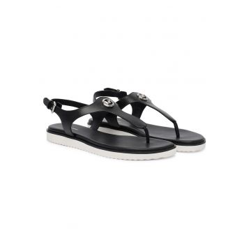 Sandale dama -  piele naturala - negru - material sintetic